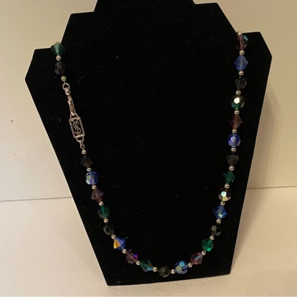 YVES SAINT LAURENT YSL NECKLACE VINTAGE LONG STRAND FACETED CRYSTALS BLUE PURPLE - Picture 10 of 13